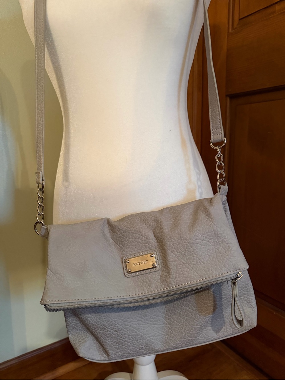 Nine West Gray Fold-Over Crossbody Bag